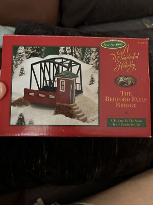 It's A Wonderful Life Christmas Village,  Bedford Falls Bridge + Bridge keeper