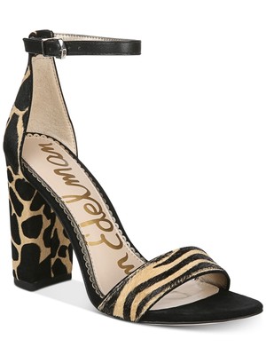

Женские кожаные сандалии SAM EDELMAN с черным логотипом Yaro и круглым носком на блочном каблуке, Черный, E8511JL