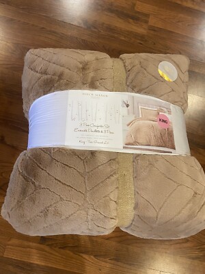 Birch Manor Faux Fur Walnut Brown Tan King 3 Piece Comforter Set BRAND NEW