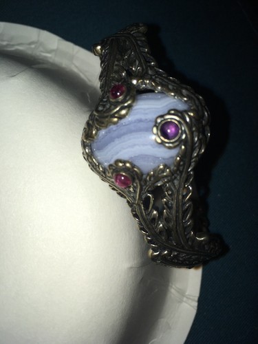 CAROLYN POLLACK RELIOS STERLING SILVER BLUE LACED AGATE PURPLE CUFF BRACELET