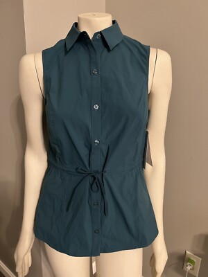 Athleta Levitate Poplin Sleeveless Drawstring UPF Breathe NWT Blue Tank Medium