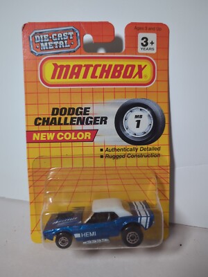 Matchbox Blue Hemi White Top Dodge Challenger Excellent Cond MOC