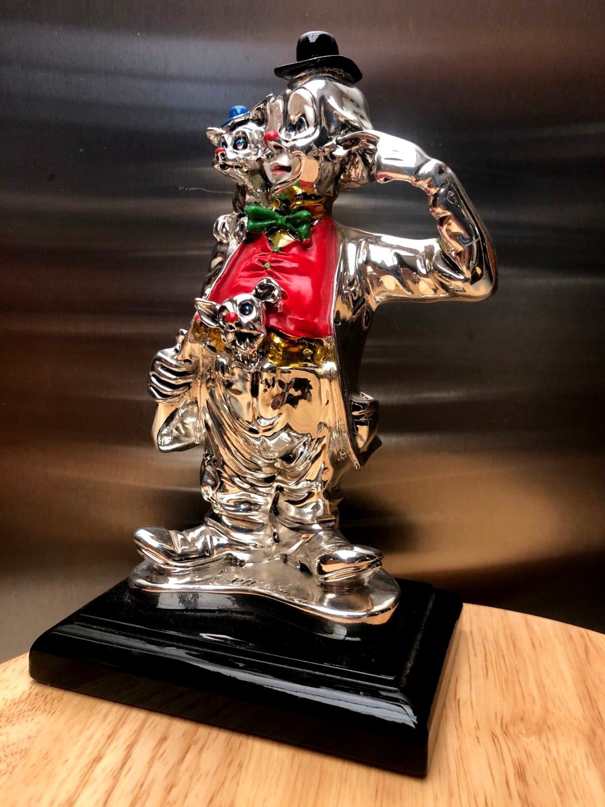 HAZORFIM Sterling Silver Plated Clown With Dogs Figurine  -  Pre-Owned