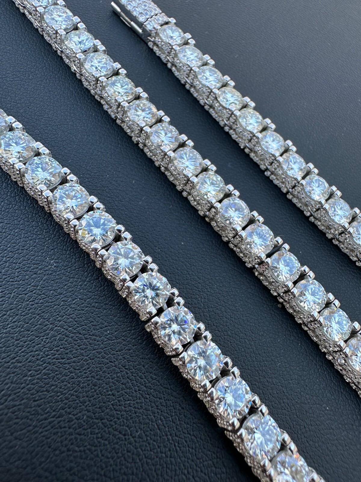 Pre-owned Harlembling 5mm Moissanite Tennis Chain Necklace Reinvented 925 Silver Stones On All Sides