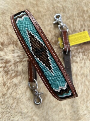 Teal Beaded Western Leather WITHER STRAP For Breast Collar Horse Tack