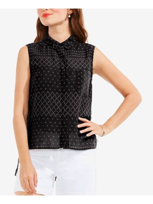 

VINCE CAMUTO Женский черный топ на пуговицах без рукавов с принтом, размер