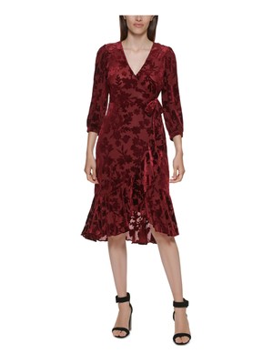 

CALVIN KLEIN Женская вечеринка с вырезом ниже колена на молнии и рукавами 3/4, Maroon