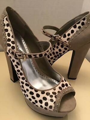 Bebe women beige animal print suede platform heel sandals Size 10 medium