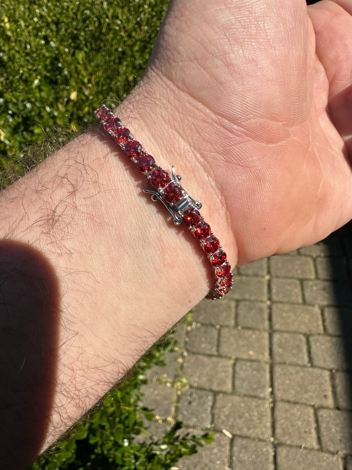 Pre-owned Silver Real Iced Ruby Red Moissanite 5mm Tennis Bracelet 925  Pass Diamond Test