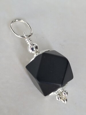 Genuine Azabache/Jet (9mm) Sterling Silver 925 Pendant, New