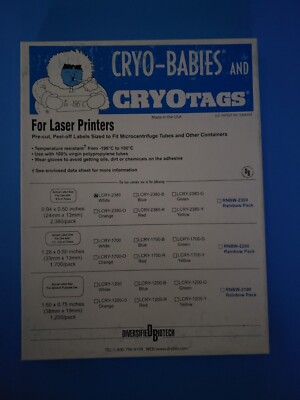 Diversified Biotech 0.94  x 0.5  White Cryotags LCRY-2380 (2380/pk)