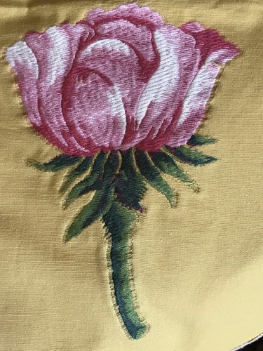 Osborne Little Lorca Embroidered ROSE Woven Fabric, Golden Yellow, Pink