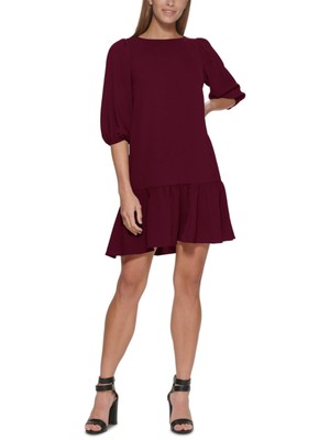 

DKNY Женское бордовое вечернее платье прямого кроя с рукавами выше колена и подолом, Burgundy