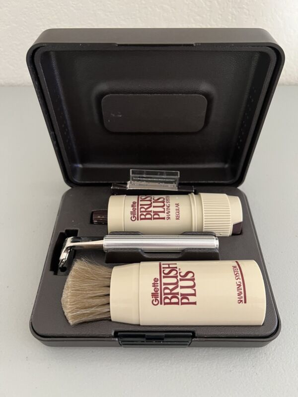 Vintage Gillette Atra Razor Brush Plus Shaving System Travel Kit Excellent 1984