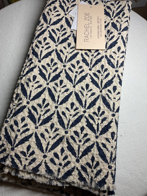RACHEL ZOE KITCHEN TOWELS 3 NAVY BLUE LEAVES WAFFLE 100 COTTON