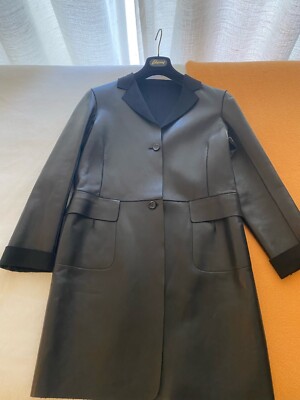 Vintage Jil Sander Leather Coat, Black, 100% Cashmere Lining, Size 36, 80s/90s