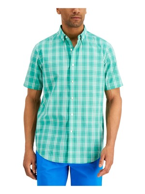 

CLUBROOM Мужская зеленая рубашка классического кроя в клетку с воротником в клетку, Зеленый, 100123213MN