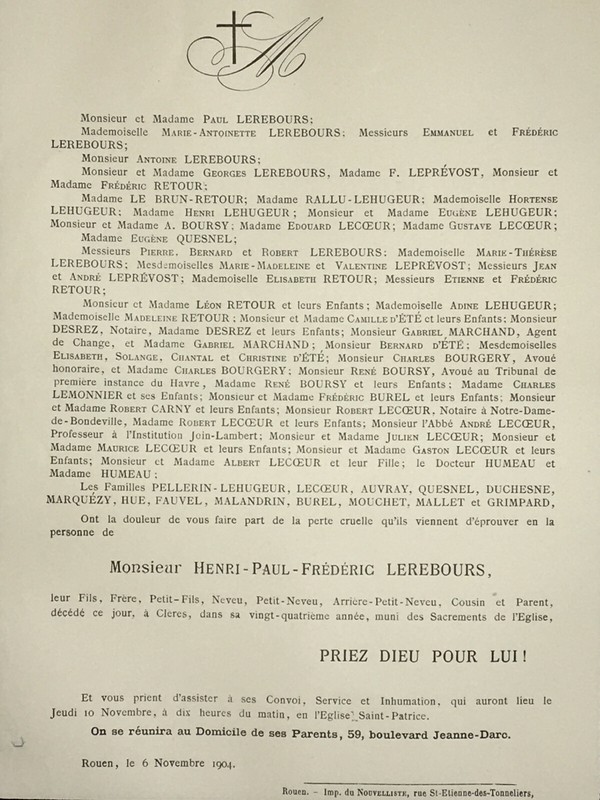 Lerebours Leprevost Rallu Lehugeur Faire Part Bourgery Boursy Marquezy 1904 