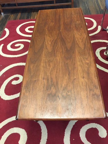 Jens Risom Walnut Coffee Table With Wicker Shelf