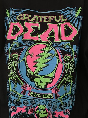 Womens Grateful Dead Top MEDIUM Liquid Blue Skull T-Shirt Black Vintage NEW 1965