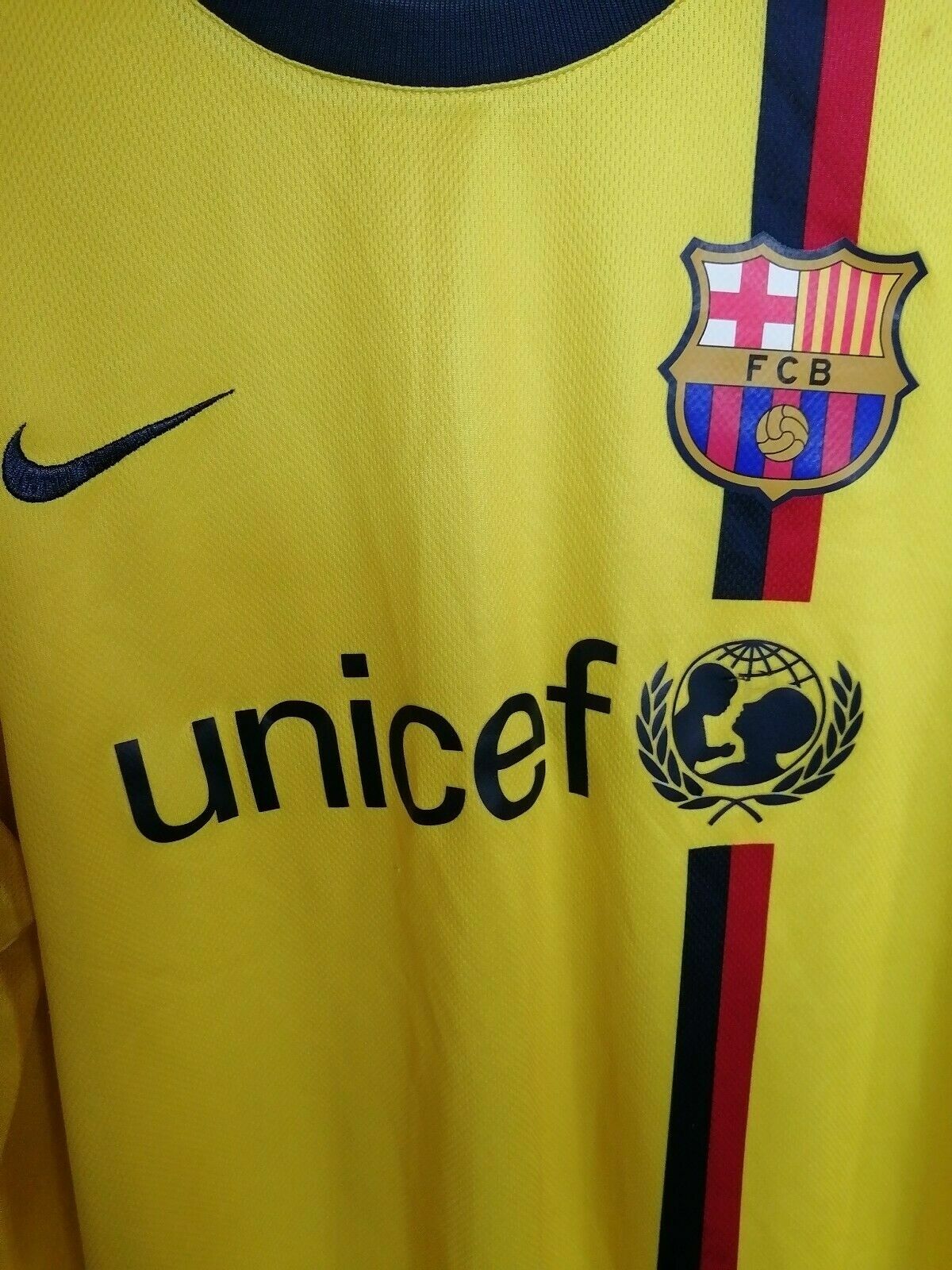 Barcelona Away Yellow Nike XL Unicef 2008 Football Shirt Large Ex Condition | eBay