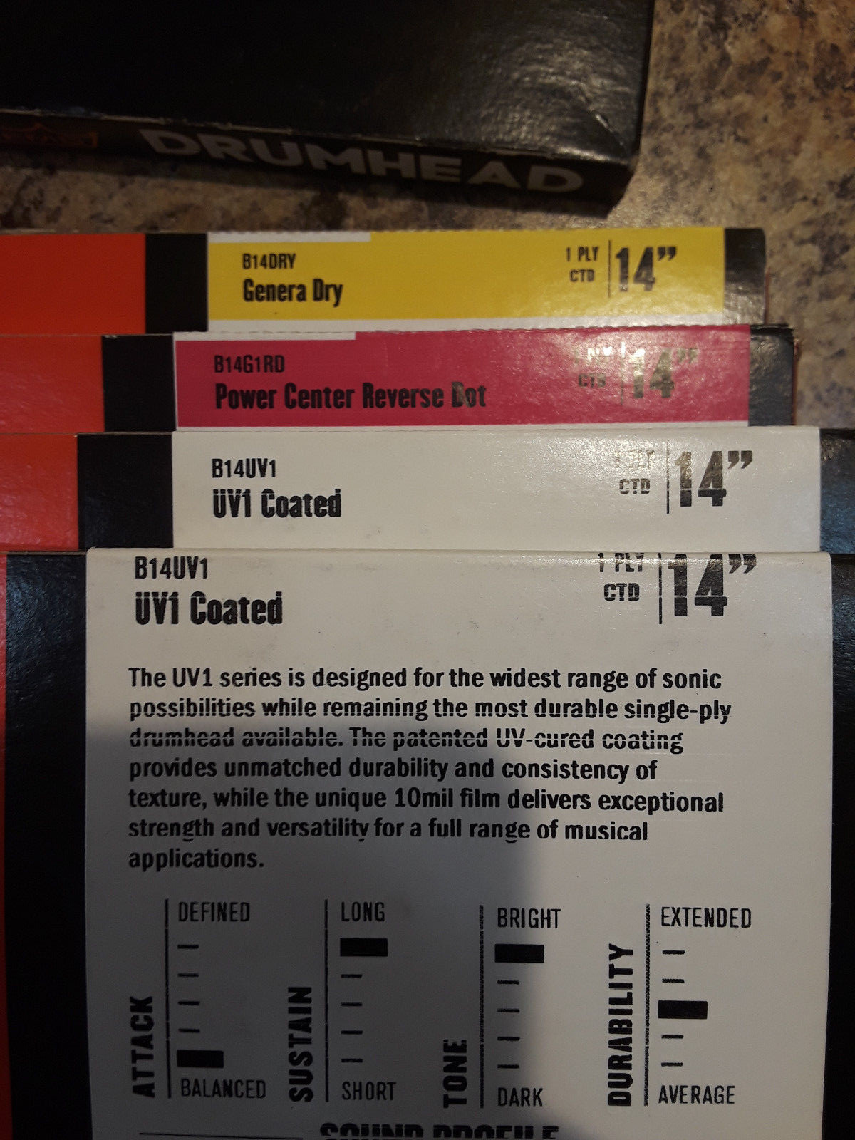 NEW Evans Drumheads LOT G14 UV1 Genera Dry Power Center Reverse Dot Snares