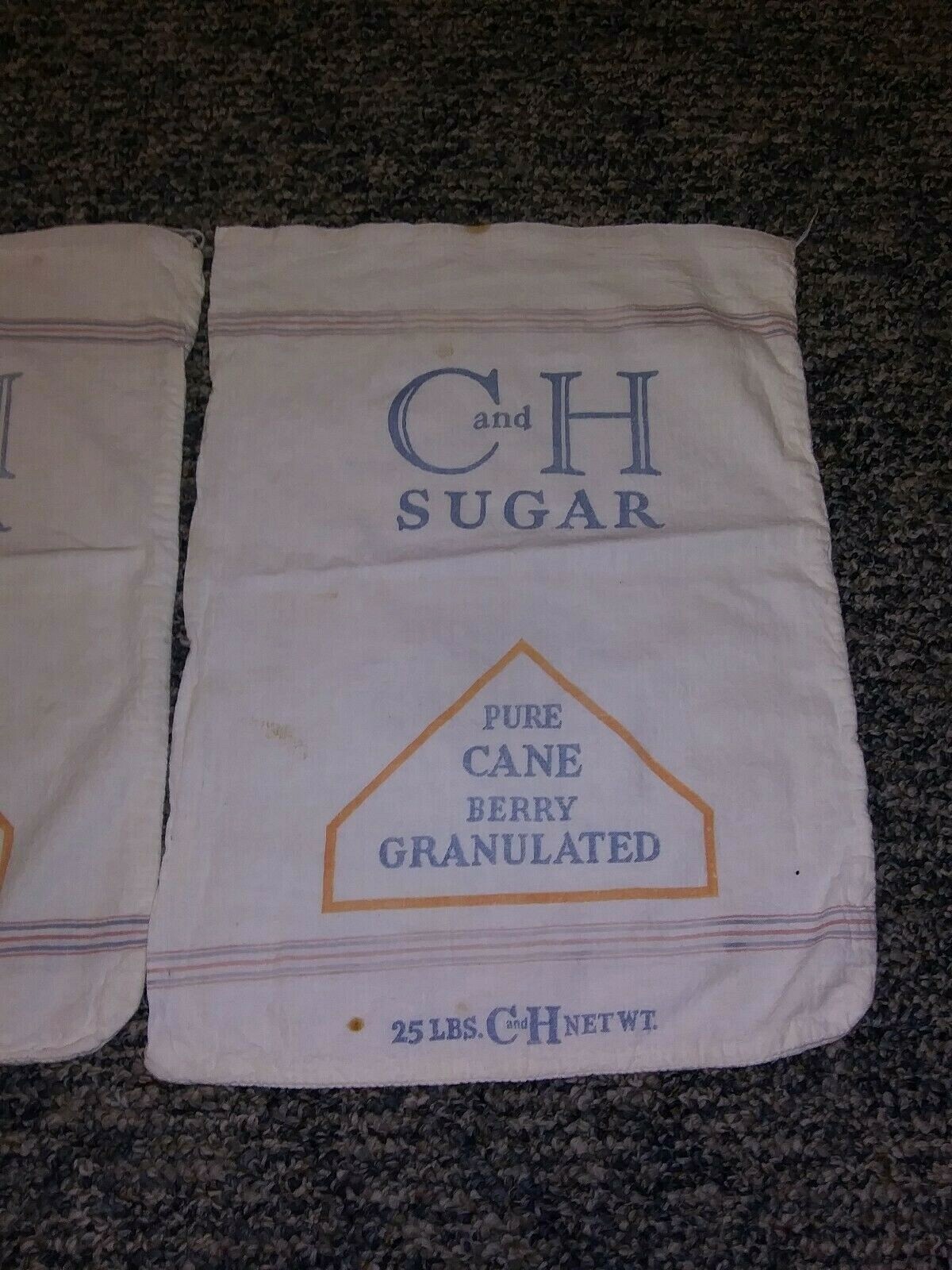 Vintage C and H Sugar Bags Sacks 25 lbs. Pure Cane Berry Granulated (3)