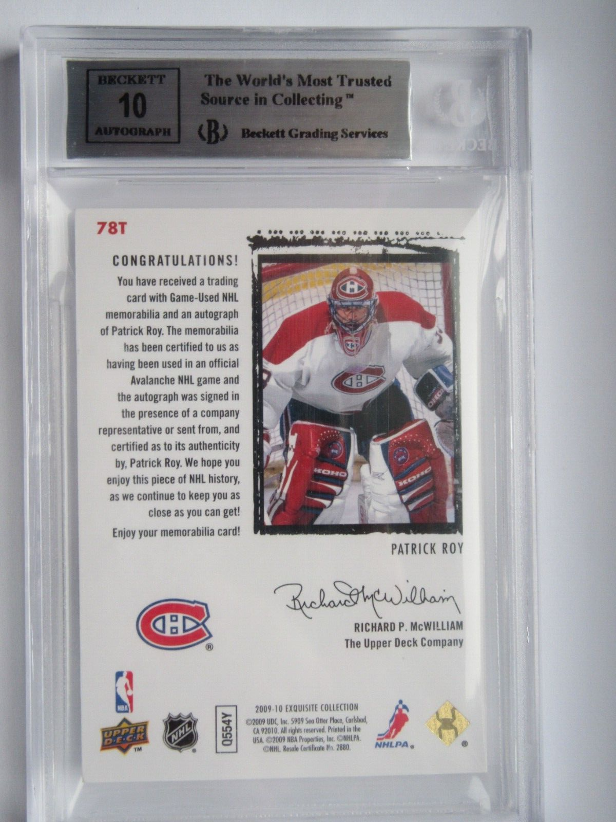 2009-10 Patrick Roy Exquisite Collection Rookie Patch Flashback BGS 8,5 ...