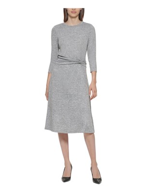 

CALVIN KLEIN Женское серое платье прямого кроя миди с рукавами 3/4 и пуловером, Серый