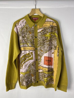 Supreme Silk Map Cardigan | Mustard (Ochre) | Large | Free Shipの