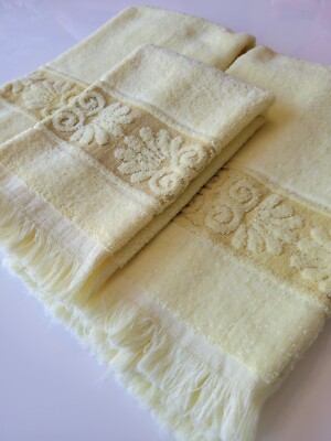 Vintage Cannon Monticello Towel Set Yellow With Fringe Excellent Condition