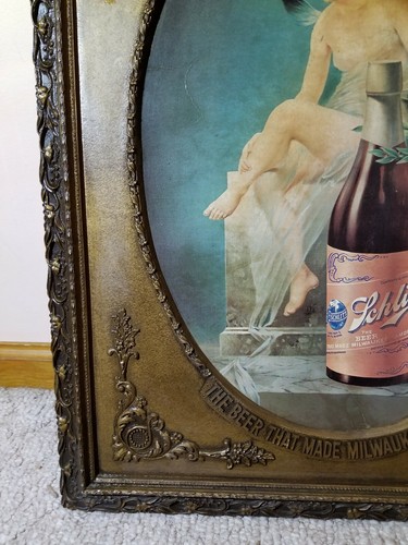 Early Vintage Schlitz Advertising Picture Sign Gurl