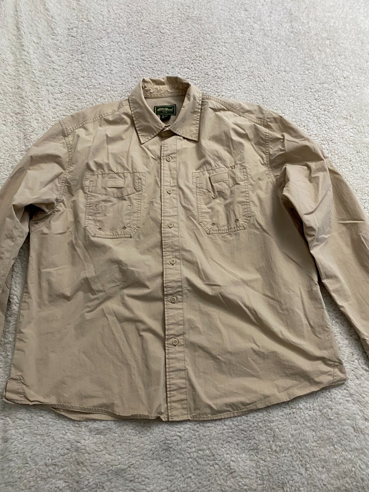 トップス eddie bauer L/S BD shirt beige Eddie Bauer Men's Relaxed Fit Double Knit Shirt, Crewneck