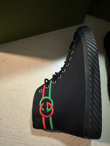 Pre-owned Gucci $750  Men Canvas High-top Sneakers Black 9 Us/8.5 Uk 703033