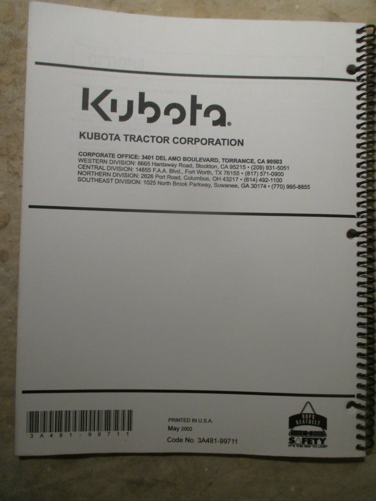 Kubota M8200DTN-B Operators Manual 3A481-99711