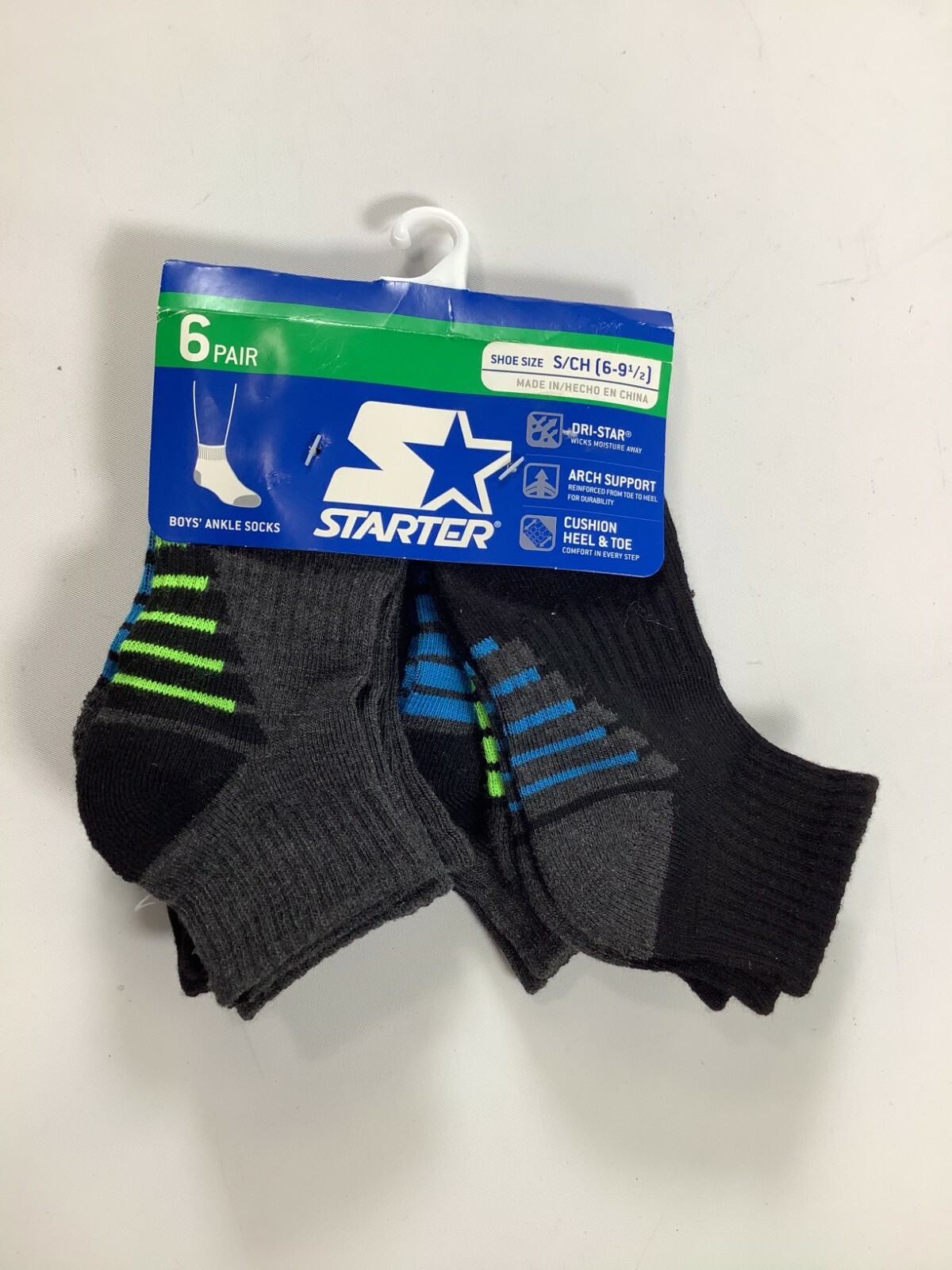 Boys Starter Black Gray Multicolor Stripe Ankle Socks Small 6 pairs NEW! - Picture 1 of 3