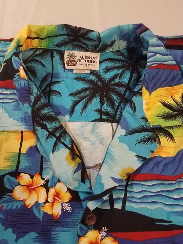 Aloha Republic Men's XL Hawaiian tropical design short sleeve cotton shirt USA