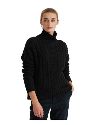 

RALPH LAUREN Женский черный текстурированный свитер с высоким воротником и длинными рукавами Petites