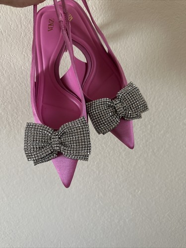 New ZARA Embellished Rhinestone Bow Slingback Shoes 38 | eBay