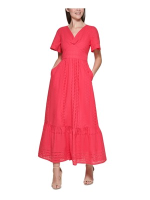 

KENSIE Женская юбка с красной спиной на подкладке с коротким рукавом Maxi Fit + Flare Dress, Красный