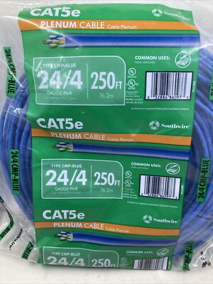 Southwire Type CMP-BLUE 24/4 250 Ft. CAT 5e Plenum Cable  (P)