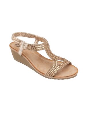 

GC SHOES Женские сандалии без шнуровки на пятке золотого цвета Coretta с круглым носком на танкетке 7,5, Золотой, CORETTA