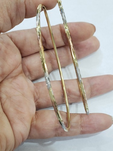 Pre-owned Rosegold Large Big 14k Yellow White Rose Gold Hoop Earrings 2.75 Inches Long 70 Mm