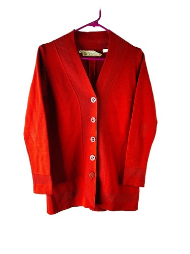 Vintage 70s Womens 10 Wool Blend Knit Blank Cardigan Sweater