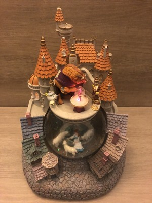 Vintage Rare Musical Disney Beauty and The Beast Music Snow Globe Lights Up!