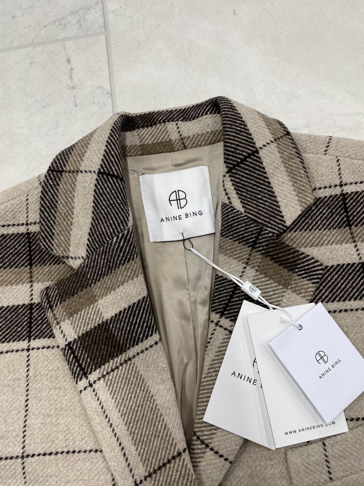 Pre-owned Anine Bing $399  Quinn Blazer In Khanki Plaid Size: Medium