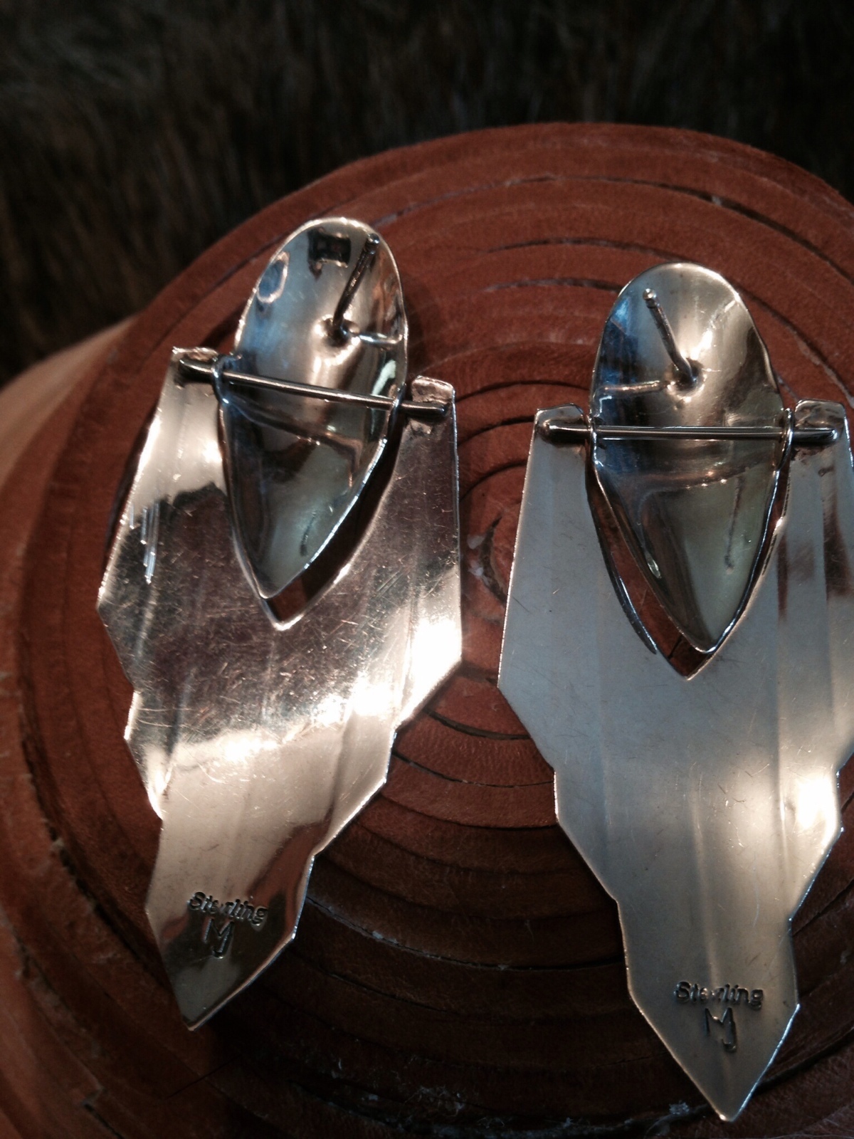 Navajo Sterling and onyx earrings. 2 1/2 x 1 1/2