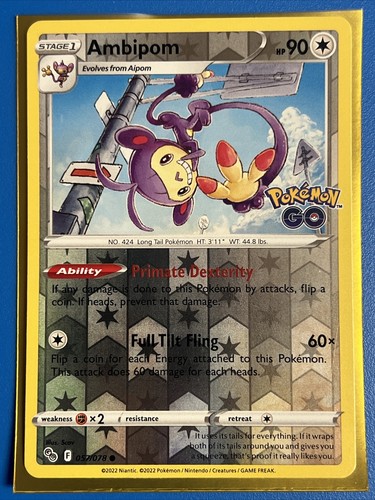 POKEMON GO SWSH AMBIPOM 057/078 COMMON REVERSE HOLO NM + Card
