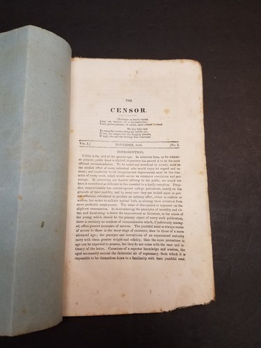 1833 Union College Censor FIRST ISSUE Vol 1 No 1 Schenectady NY Student Magazine