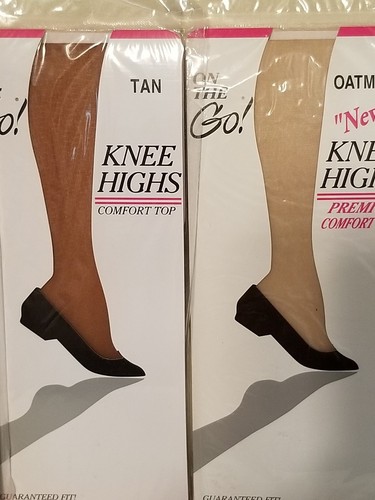 Lot Of 5 Packages Of Vintage On The Go Knee Highs Pantyhose NIP New